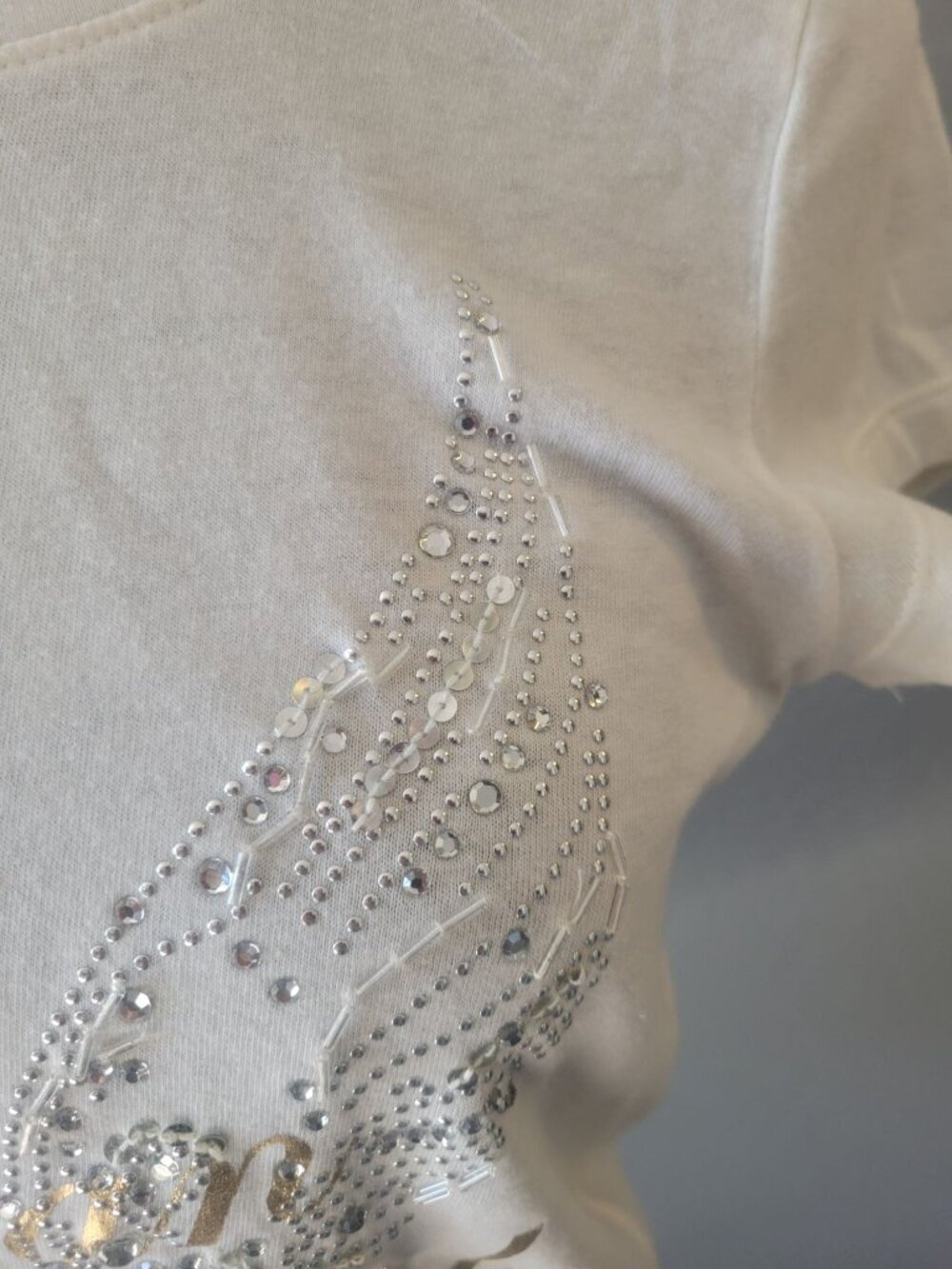 Victoria's Secret T-shirt silver rhinestone angel wings and gold lettering M - Picture 4 of 10